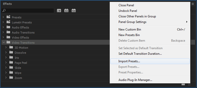 اضافه کردن ترنزیشن به پریمیر