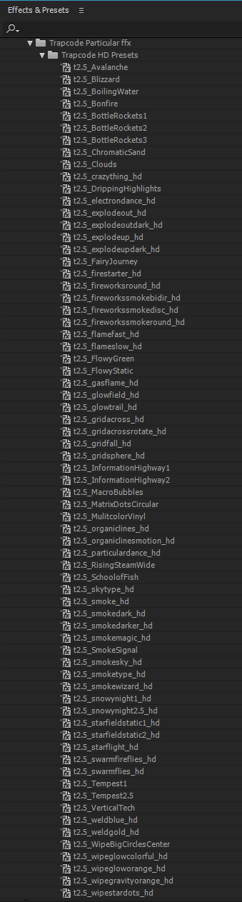 لیست پریست هاس پلاگسن trapcode particular در افتر افکت