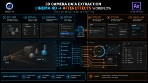 دیاگرام آموزشی نحوه استخراج دوربین و اشیاء نال در اتصال C4D به افتر افکت