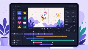 تصویر رابط کاربری تایملاین و کیفریم برای طراحی و انیمیشن موشن گرافیک